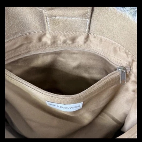 Bath & Body Works VTG Y2K Vegan Suede Faux Fur Tote Travel Winter Brown Bag - Picture 9 of 11